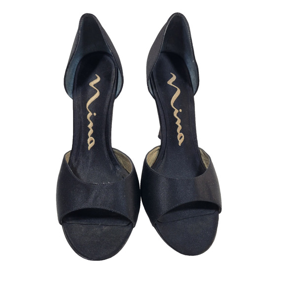 Nina Black Luster Satin Womens Heels Size 7.5M - Picture 2 of 7